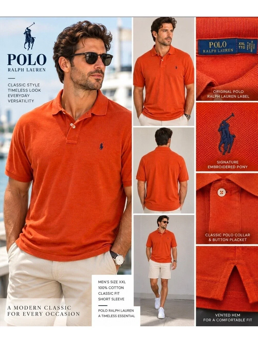 Polo Ralph Lauren Men’s XXL Polo Shirt Burnt Orange Classic Pony 100% Cotton